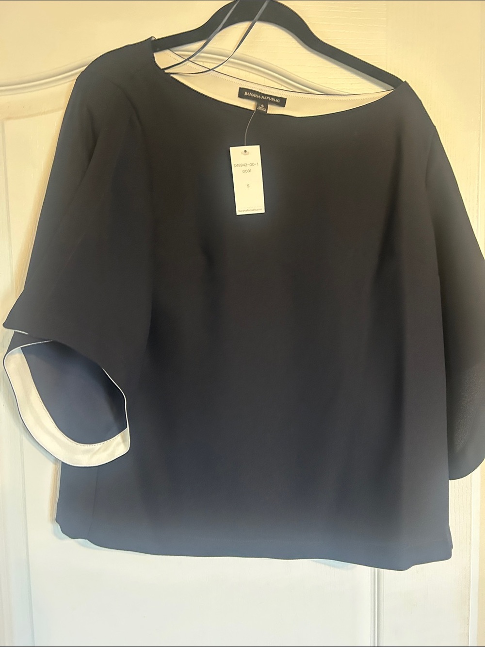 Banana Republic Black Short-Sleeve Boxy Top with Cream Contrast Trim